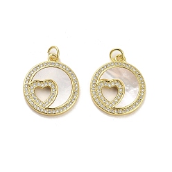 Сердце Латунные микропаве прозрачные подвески с фианитом, без кадмия и без свинца, с оболочкой, Кольца прыжок, реальный 18 k позолоченный, сердце, 21x18x3 мм, отверстие : 3.5 мм