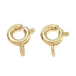 Real 18K Gold Plated Brass Spring Ring Clasps, Cadmium Free & Lead Free, Rack Plating, Long-Lasting Plated, Real 18K Gold Plated, 9x7x3mm, Hole: 1.5mm