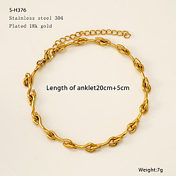 Золотой 304 браслеты на лодыжку из нержавеющей стали 3 с фигурными звеньями, золотые, 7-7/8 дюйм (200 мм)