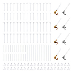 Прозрачный 8 шт. 4 стиль 304 шарообразный штифт из нержавеющей стали для серьги, с 120пластиковыми ушными гайками и 80силиконовыми втулками для серег, прозрачные, 13x2.5 мм, отверстие : 1.4 мм, 2 шт / стиль