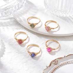 Флюорит Кольца из медной проволоки с флюоритом, круглые, золотые, 7 мм, внутренний диаметр: 19 мм