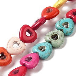 Colorful Synthetic Turquoise Dyed Beads Strands, Heart, Colorful, 14x15x5mm, Hole: 1.5mm, about 28pcs/strand, 15.35''(39cm)