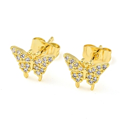 Butterfly Golden Brass Micro Pave Cubic Zirconia Stud Earrings, Butterfly, 8x10.5mm