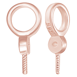 Розовое Золото 10 шт. 925 серебряные шурупы с ушком, кольцо, для полуполых бусин , розовое золото , 12x6x3 мм, отверстие : 4 мм, штифты : 0.7 мм, 10 шт / комплект