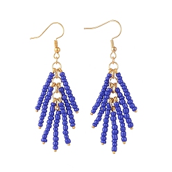 Темно-Синий Краски для выпечки стеклянные бусины висят серьги, с золотыми латунь серьги крючки, темно-синий, 68 мм, штифты : 0.6 мм