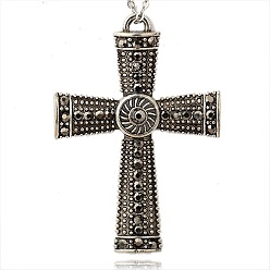Jet Hämatit Tibetischen Stil Legierung Strass claddagh Quer große Anhänger, irisch, Antik Silber Farbe, Hematit, 86x59x7 mm, Bohrung: 4x5 mm