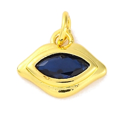 Темно-Синий Латунь с микропокрытием, долговечный, без кадмия и без свинца, реальный 18 k позолоченный, Очарование лошадиных глаз, темно-синий, 10x13x2.5 мм, отверстие : 3.5 мм