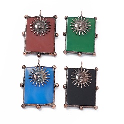 Натуральный Агат Большие подвески, окрашенные натуральным агатом, прямоугольник амулеты, с красными медными накладками на оловянные солнечные очки, без кадмия и без свинца, 44~53x35~38x5~6 мм, отверстие : 6 мм