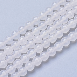 Белый Дым Натуральный белый нефритовый шарик нити, окрашенные, круглые, серый, 6 мм, отверстие : 1 мм, около 66 шт / нитка, 15.7 дюйм