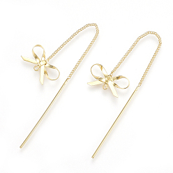 Настоящее золото 18K Латунные ушные нити, бантом, реальный 18 k позолоченный, 82 мм, отверстие : 1 мм, штифты : 0.7 мм