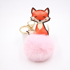 Pink Cute Fox Keychain for Women, Imitation Rabbit Fur Car Charm Bag Pendant, Pink, 8x17cm