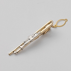 Musical Instruments Brass Collar Tie Clips with Chain for Men, Golden & Silver, Musical Instruments, 60x17mm