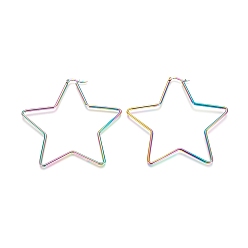 Rainbow Color Серьги из 304 нержавеющей стали, гипоаллергенные серьги, звезда, Радуга цветов, 72.5x74x2 мм, 12 датчик, штифты : 1x0.6 мм