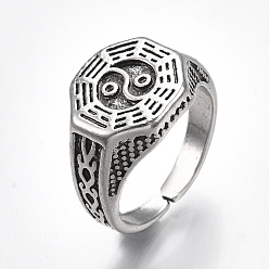 Античное Серебро Сплав манжеты кольца пальцев, широкая полоса кольца, Восемь диаграмм, античное серебро, Размер 9, 19 мм