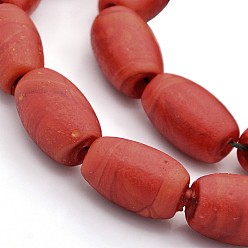 Red Handmade Frosted Lampwork Beads Strands, Oval, Red, 21x14mm, Hole: 3mm, about 30pcs/strand, 24.4 inch