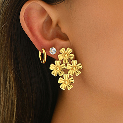 Золотой Модные комплекты сережек из нержавеющей стали, цветок, золотые, 6.2~37x28.8 мм, 3 пар / набор