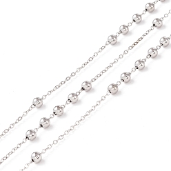 Нержавеющая Сталь Цвет Устойчивы к потускнению 304 цепи спутников из нержавеющей стали, кабельные цепочки с круглыми бусинами, пайки, с катушкой, цвет нержавеющей стали, ссылка: 1x1x0.2 mm, бусины : 3 мм, около 32.8 футов (10 м) / рулон