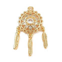 Настоящее золото 18K Латунные микро проложить кубического циркония подвески, без кадмия, без никеля и без свинца, паутина с перьевыми подвесками, реальный 18 k позолоченный, 28x15.5x3 мм, отверстие : 1.2 мм