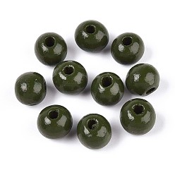 Темно-оливково-зеленый Круглые бусины из натурального дерева схима, окрашенные распылением, темно-оливковый зеленый, 8~8.5x6.8 мм, отверстие : 1.8~2 мм