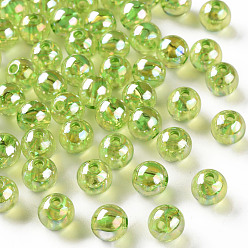 Желто-Зеленый Прозрачные акриловые бусины, с покрытием AB цвета, круглые, желто-зеленый, 8x7 мм, отверстие : 2 мм, Около 1745 шт / 500 г
