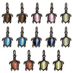 (52) Непрозрачная лаванда 14 шт. 7 цвета латунные подвески, с кошачьим глазом и прыгающим кольцом, без свинца и без кадмия, античная бронза, Морская черепаха, разноцветные, 16x10.5x4 мм, отверстие : 3.5 мм, 2 ПК / цветов