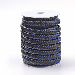 Royal Blue Flat Microfiber PU Leather Braided Cords, with Steel Wires and Microfiber Leather Cords inside, Royal Blue, 11~12x6mm, about 10.93 yards(10m)/roll