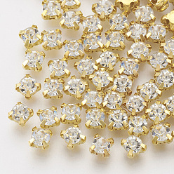 Golden Glass Rhinestone Sew on Rhinestone, Multi-strand Links, Flat Round, with 201 Stainless Steel Prong Settings, Garments Accessories, Golden, 3x2.5mm, about 1440pcs/bag