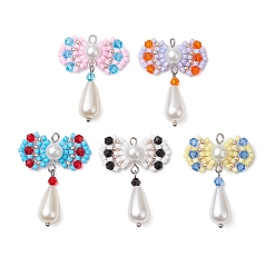 (52) Непрозрачная лаванда Стеклянные бусины ручной работы, Ткацкий станок, с акриловыми шариками, бантом кулон, разноцветные, 33x26.5x7.5 мм, отверстие : 2 мм