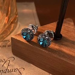 Античное Серебро Плоские круглые серьги-гвоздики из латуни с микропаве и цирконием, античное серебро, 10x10 мм