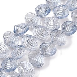 Светлый Стально-синий Стеклянные бусины с гальваническим покрытием , формы раковины, светло-стальной синий, 8x9.5x7.5 мм, отверстие : 0.9 мм, около 80~84 шт / нитка, 25.20~26.88'' (64~67.2 см)