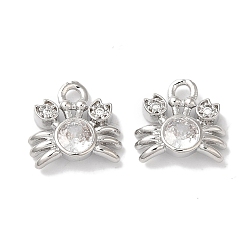Платина Латунные микропаве прозрачные подвески с фианитом, без кадмия, без никеля и без свинца, краб, платина, 9.8x10.5x3 мм, отверстие : 1.6 мм