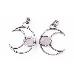 Розовый Кварц Природного розового кварца подвески, с латунной фурнитурой , луна, античное серебро, 38~38.5x30~31x6~7 мм, отверстие : 5x7 мм