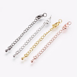 (52) Непрозрачная лаванда Латунный удлинитель цепи, с 304 из нержавеющей стали Lobster Claw застежками, без кадмия и без свинца, долговечный, слеза, разноцветные, 68~73x3 мм, отверстие : 2.5 мм, застежки: 10x6x3 мм