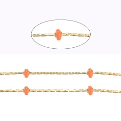Темно-Оранжевый Цепи из нержавеющей стали boston link, с эмалевыми бусинами и катушкой, долговечный, пайки, плоско-круглые, золотые, темно-оранжевый, 1x1 мм, около 32.8 футов (10 м) / рулон