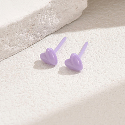 Фиолетовый Фарфоровые серьги-гвоздики в форме сердца, фиолетовые, 14x6 мм