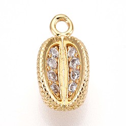 Настоящее золото 18K Латунные микропаве прозрачные подвески с фианитом, ананасовые прелести, без кадмия, без никеля и без свинца, реальный 18 k позолоченный, 11.8x5.9x5.3 мм, отверстие : 1.2 мм