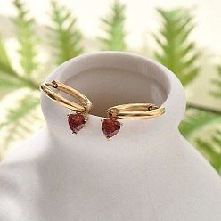 Золотой 304 Серьги-кольца из нержавеющей стали с микропаве и кубическим цирконием, ионное покрытие (IP), сердце, золотые, 19 мм, штифты : 0.8 мм