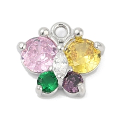 Платина Латунные микро проложить кубического циркония подвески, без кадмия, без никеля и без свинца, долговечный, бабочка, платина, 10.5x12.5x4.5 мм, отверстие : 1.5 мм