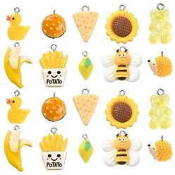 Желтый 30 шт 10 стили подвески из смолы, с фурнитурой железной платинового оттенка, желтые, 12~35x10~20x5~12 мм, отверстие : 2 мм, 3 шт / стиль