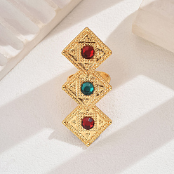 Rhombus Регулируемые металлические манжеты с открытыми кольцами для женщин, с пластиковым, реальный 18 k позолоченный, ромб, внутренний диаметр: 16мм~19мм