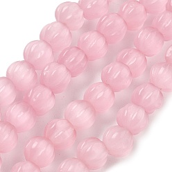 Pink Бусины Кошачие Глаза, тыквенные шарики, розовые, 9x8~8.5 мм, отверстие : 0.8 мм, около 39 шт / нитка, 12.20'' (31 см)