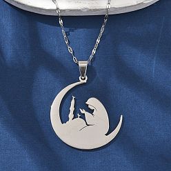Нержавеющая Сталь Цвет 201 ожерелья из нержавеющей стали с подвеской в виде луны и женщины для Рамадана и Ид Мубарак, цвет нержавеющей стали, 15.79 дюйм (40.1 см)