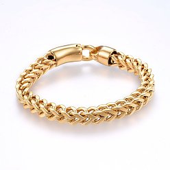 Golden 304 Stainless Steel Chain Bracelets, with Bayonet Clasps, Golden, 8-5/8 inch(22cm), 7.5x7.5mm