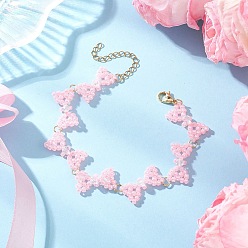 Pink Браслеты из стеклянных бусин с бантами для женщин, розовые, 7-7/8 дюйм (20 см)