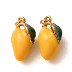Mango 304 Stainless Steel Charms, with Yellow Enamel, Fruits Charms, Ion Plating(IP), Golden, Mango, 15.5x8.5x6.5mm, Hole: 3mm