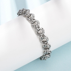 Нержавеющая Сталь Цвет Браслеты из нержавеющей стали с двойными кольцевыми звеньями, изготовленные методом ковки, для женщин., ионное покрытие (ip), цвет нержавеющей стали, 304 дюйм (6.73 см)