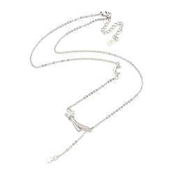 Platinum Brass Cable Chain Necklaces, Glass Shooting Star with Moon Pendant Necklaces, Platinum, 16.85 inch(42.8cm)