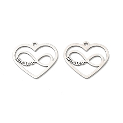Нержавеющая Сталь Цвет 201 подвески из нержавеющей стали, сердце с бесконечностью и словом мама брелок, анти-тускнение, цвет нержавеющей стали, 15x18x1 мм, отверстие : 1.2 мм