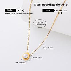 Teardrop 304 Stainless Steel Pendant Necklaces with Imitation Pearl for Women, Golden, White, Teardrop, 15.75 inch(40cm)