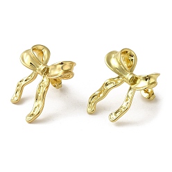 Real 18K Gold Plated Brass Stud Earrings, with Clear Cubic Zirconia for Women, Bowknot, Real 18K Gold Plated, 27x24mm